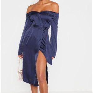 Navy Satin wrap dress midi 8 NEW WITH TAGS
